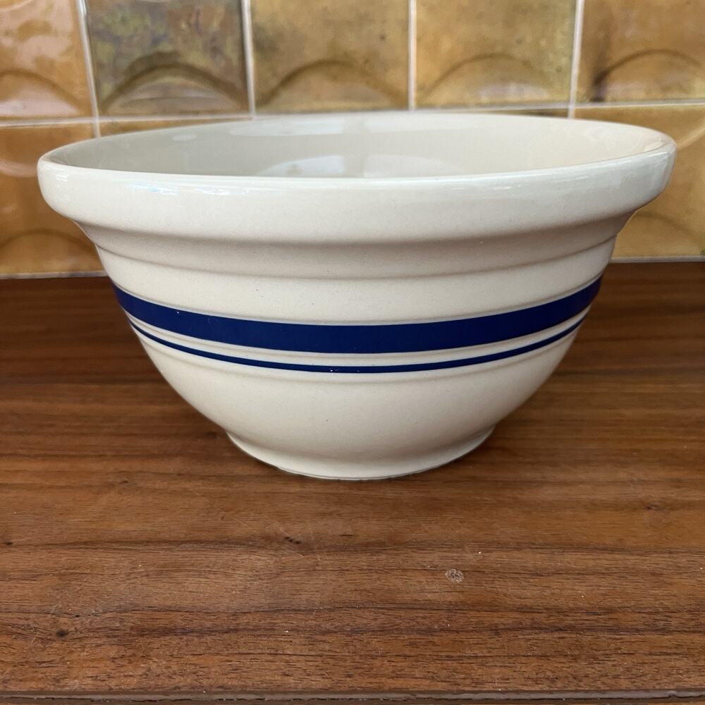 Roseville Ohio FP Friendship Pottery Stoneware Mixing Bowl Blue Stripe 8" - Picture 4 of 8